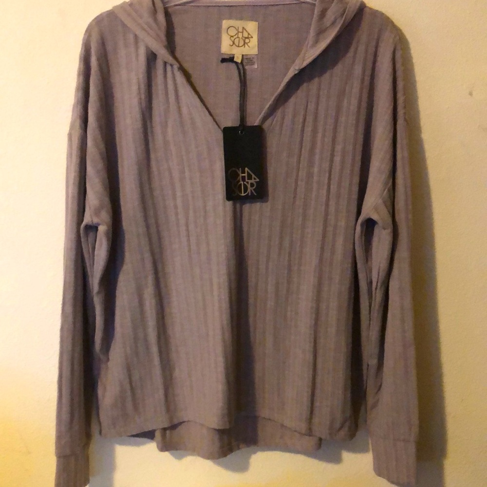 Chaser hooded wide ribbed knit top size Small New!